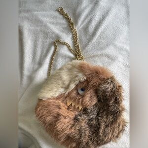 ACCOMMODE Furry Monster Crossbody Bag with Gold Chain